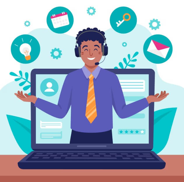 Assistant qui aide à distance pour les mails l'organisation la sécurité des idées