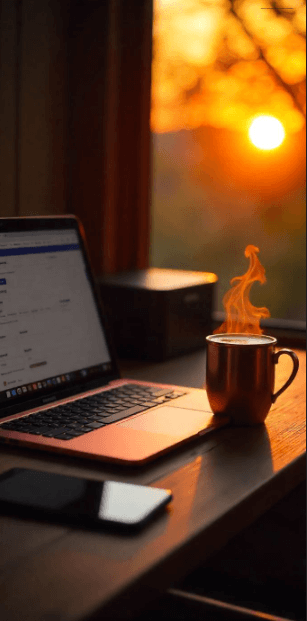 Moment de détente avec un café devant son PC portable