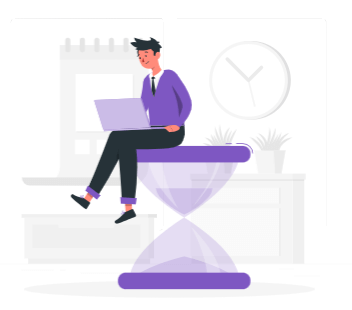 homme sur un sablier qui gagne du temps pour effectuer son travail