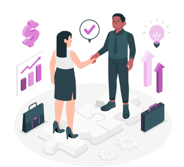 Entrepreneur qui serre la main de son assistante administrative indépendante