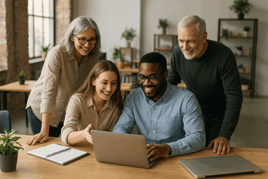 Entrepreneurs, hommes, femmes qui collaborent ensemble autour d'un projet